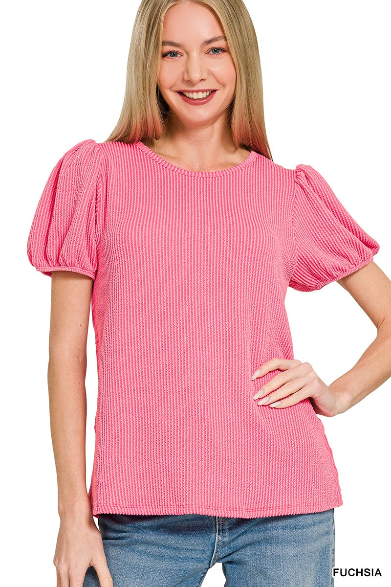 Ribbed Puff Sleeve Top
