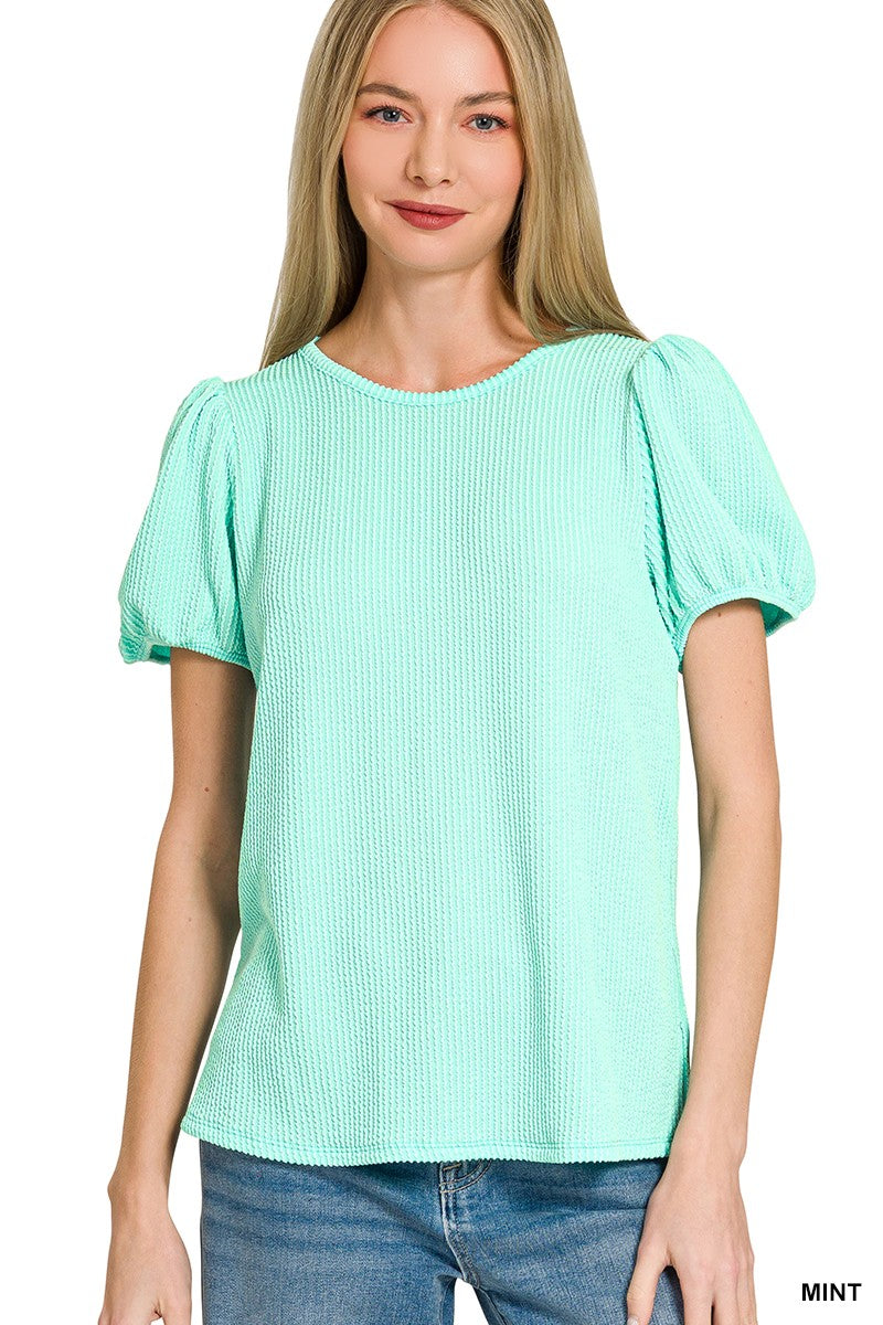 Ribbed Puff Sleeve Top