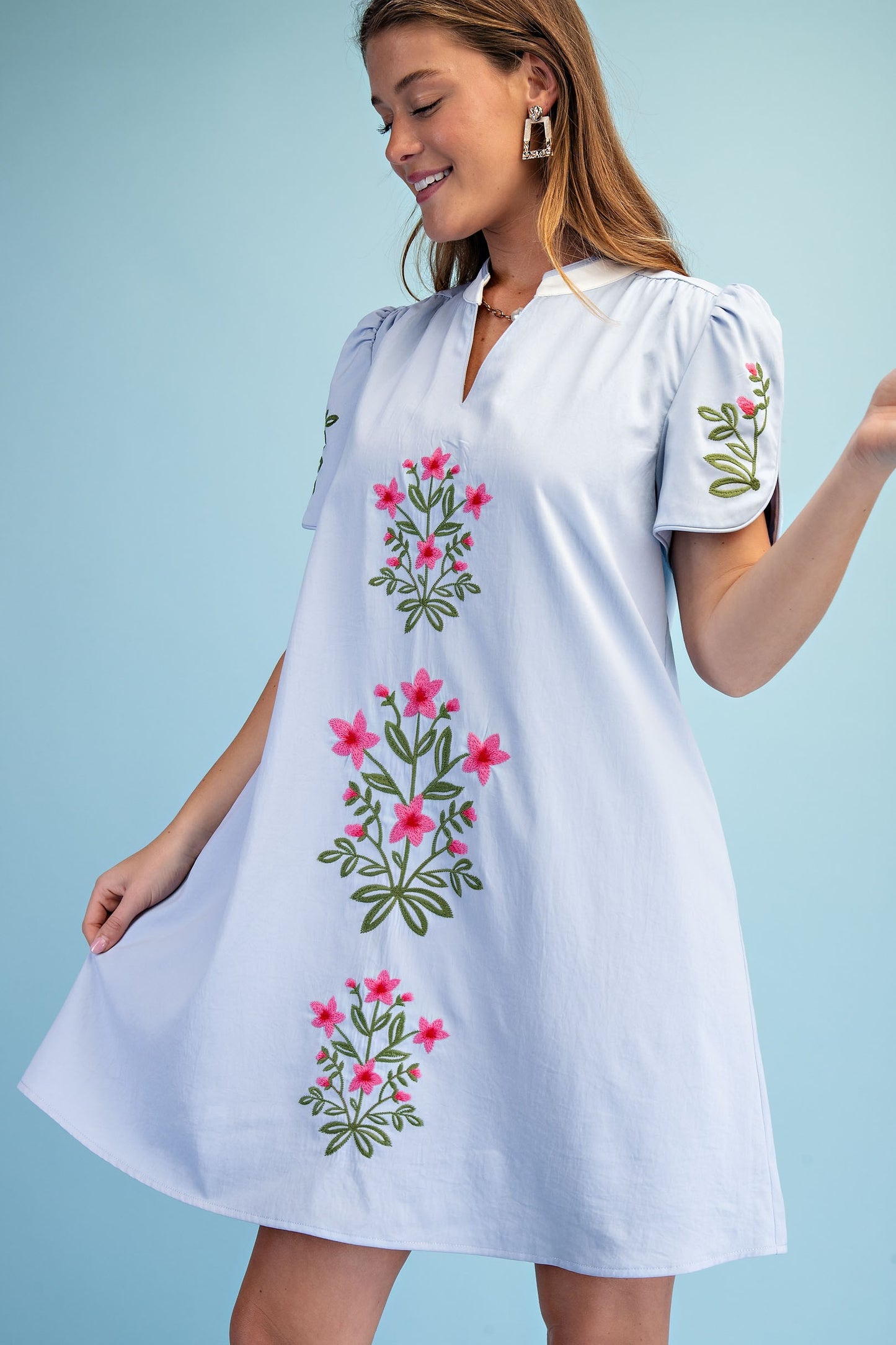 Floral Embroidered V-neck Dress