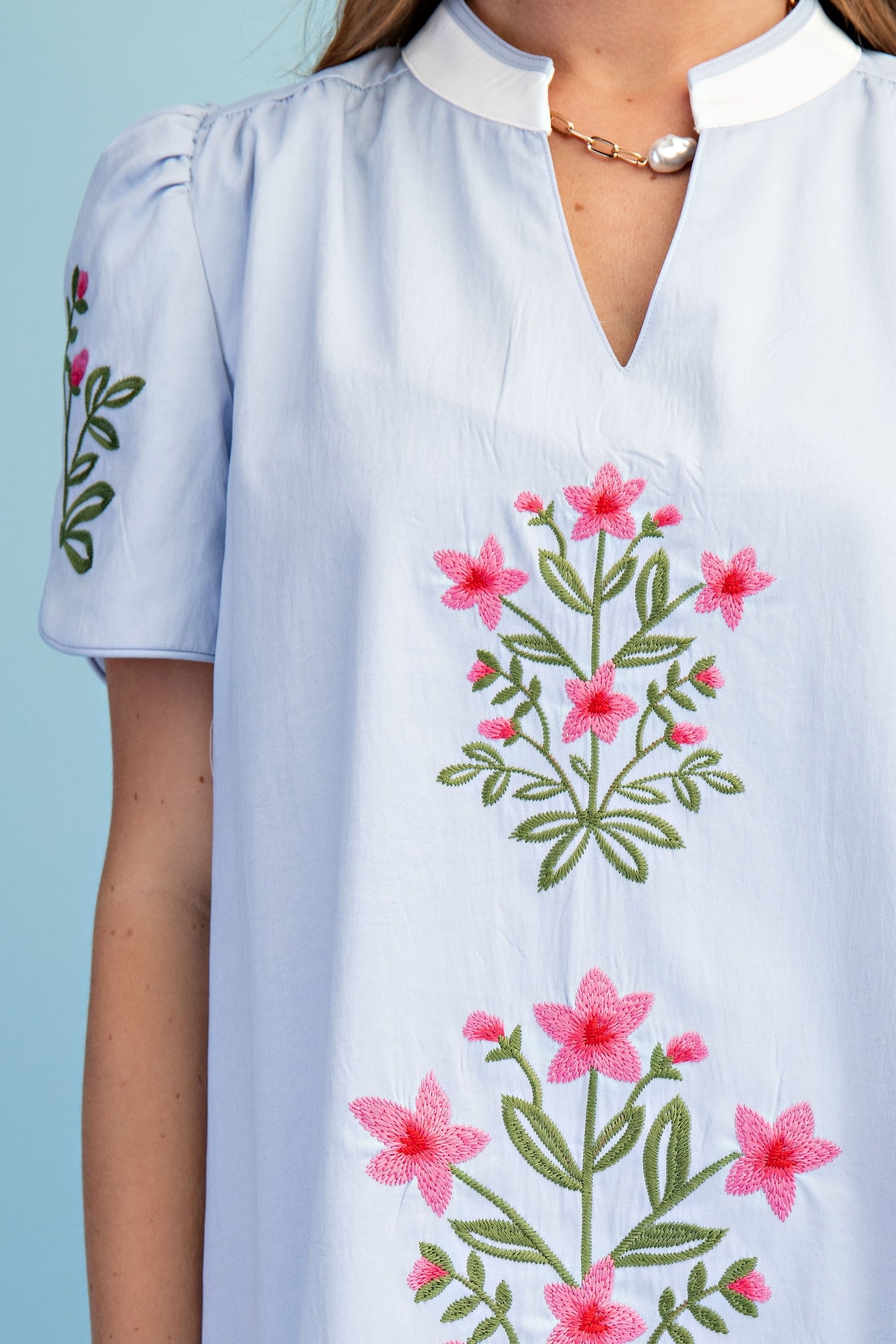 Floral Embroidered V-neck Dress