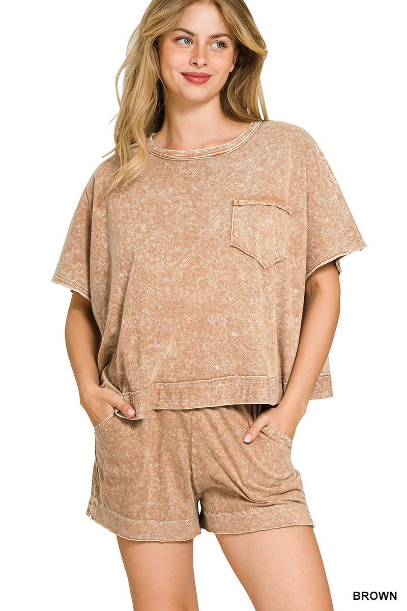 Halo Snow Washed Boxy Top & Shorts Set