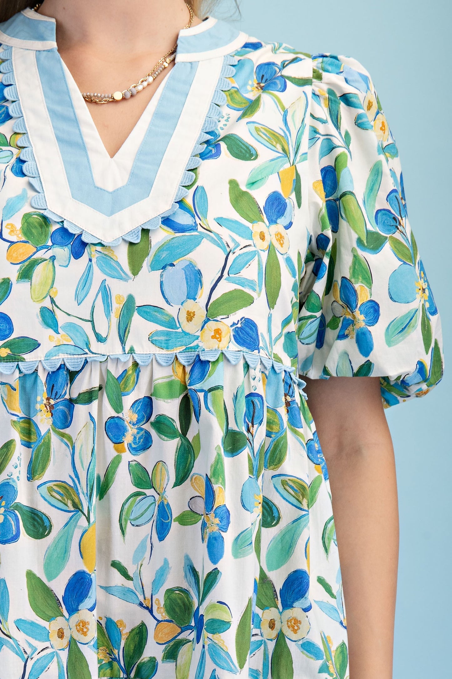 Floral Print Tiered Midi Dress blue