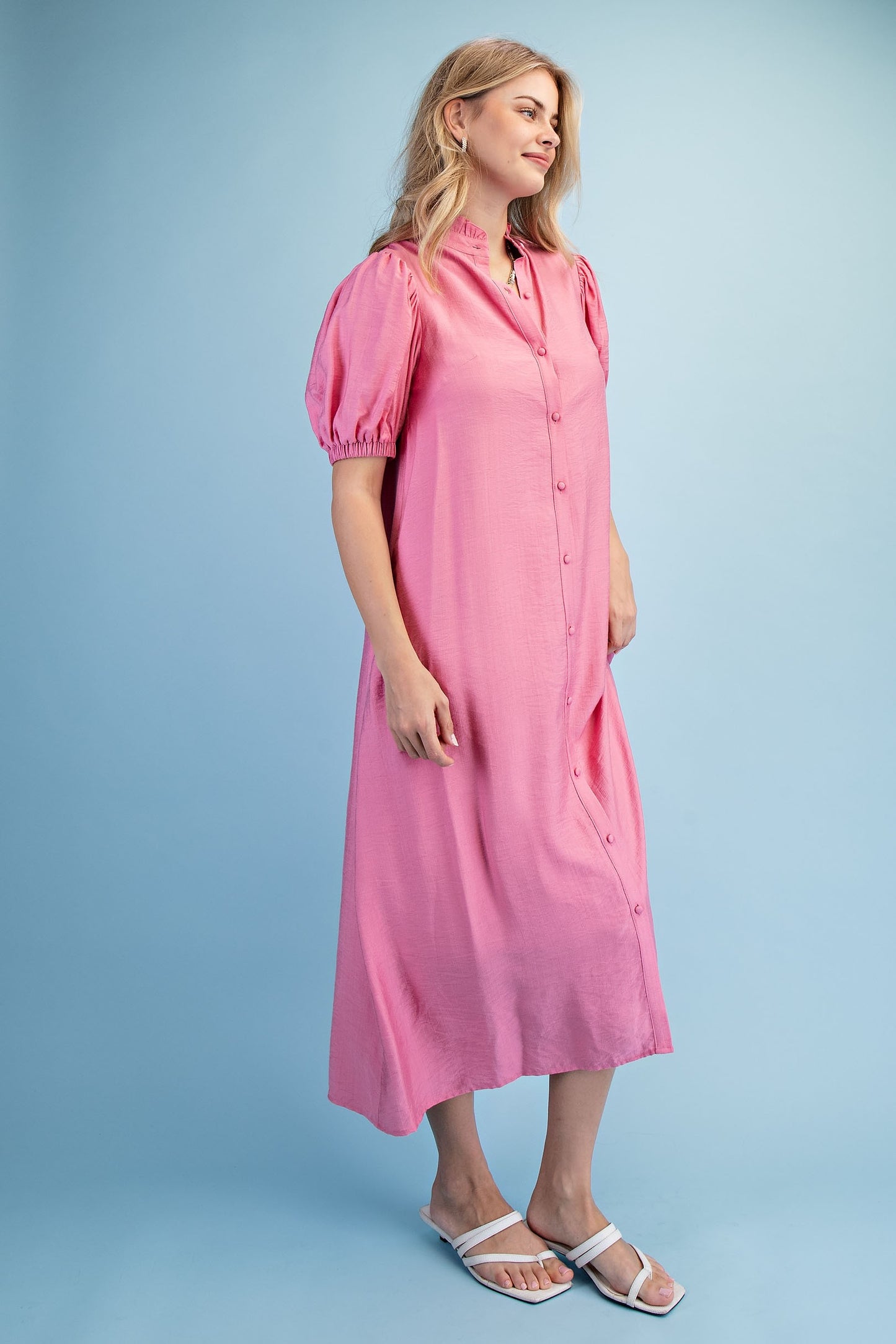 Button Down Midi Dress Rose