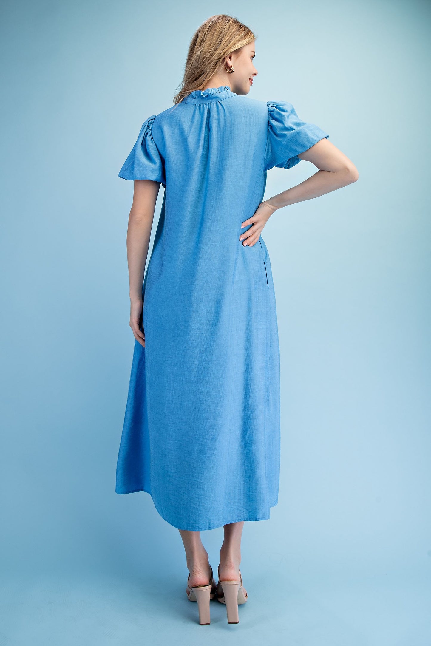 Button Down Midi Dress Azure Blue