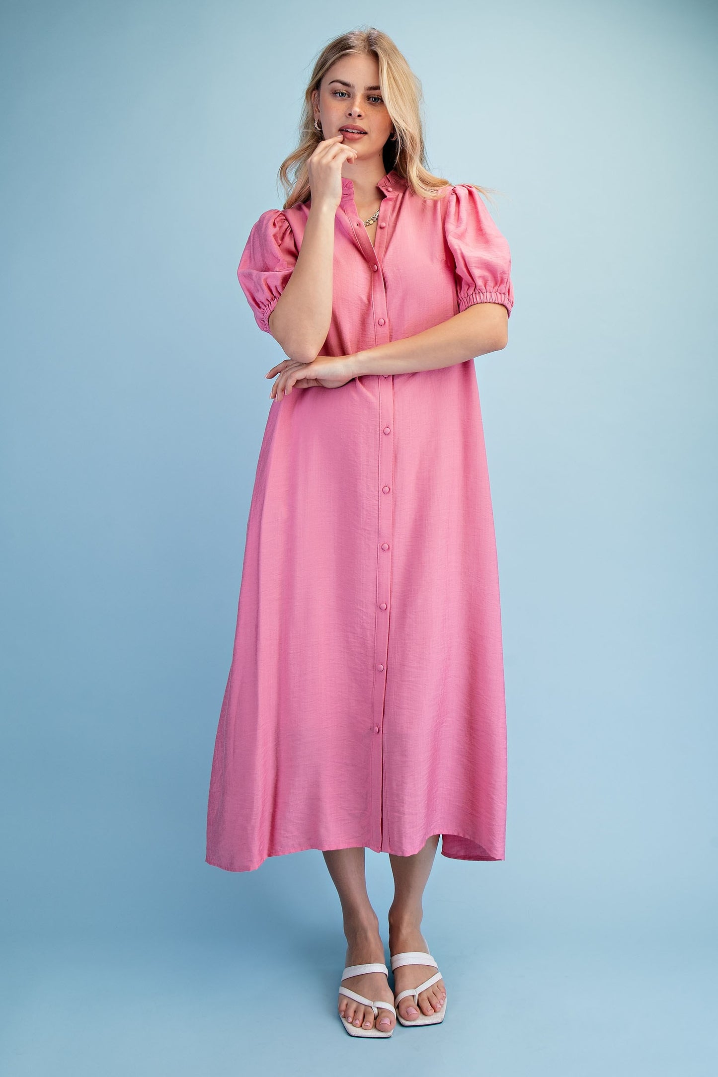 Button Down Midi Dress Rose