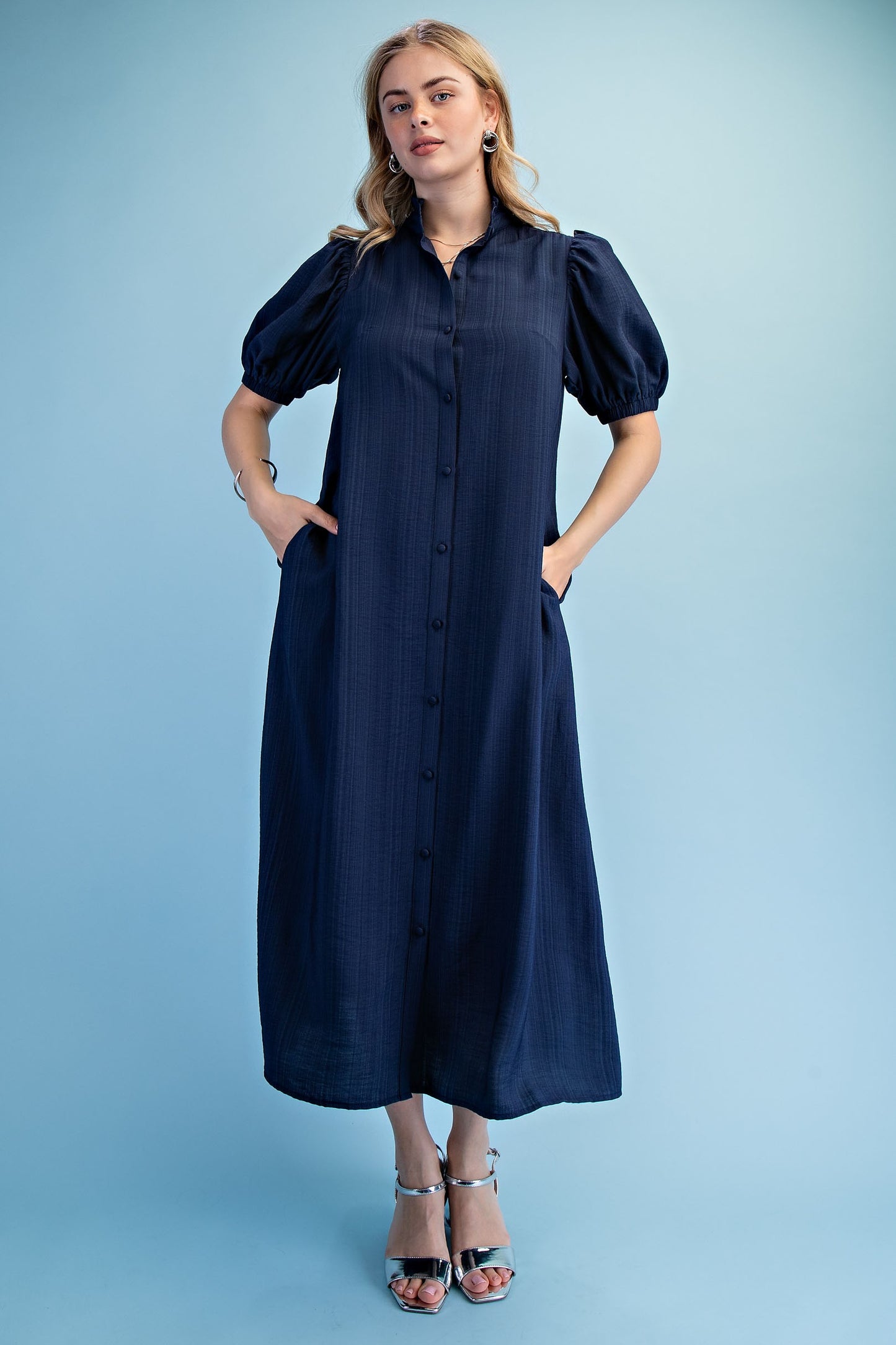 Button Down Midi Dress Midnight