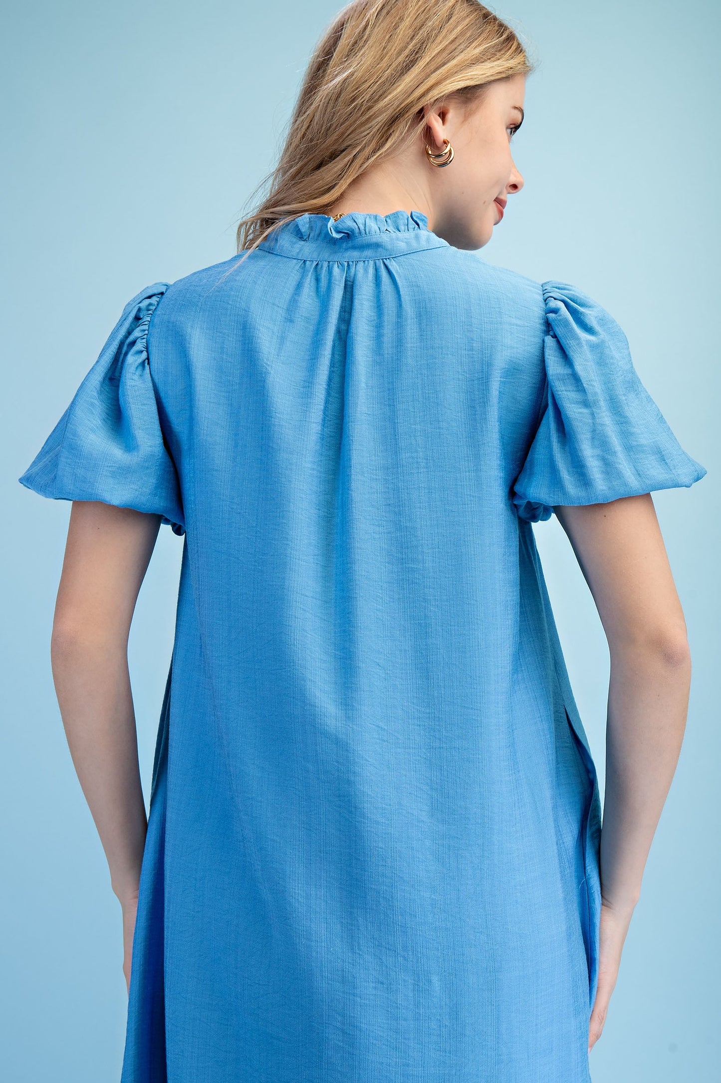 Button Down Midi Dress Azure Blue