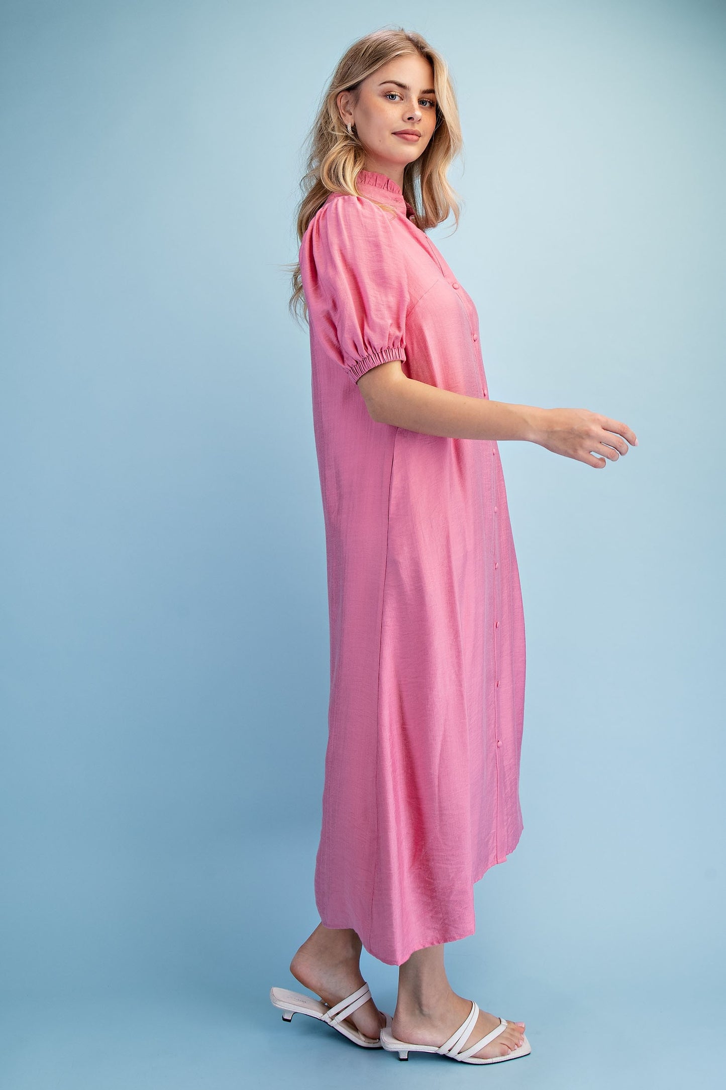 Button Down Midi Dress Rose
