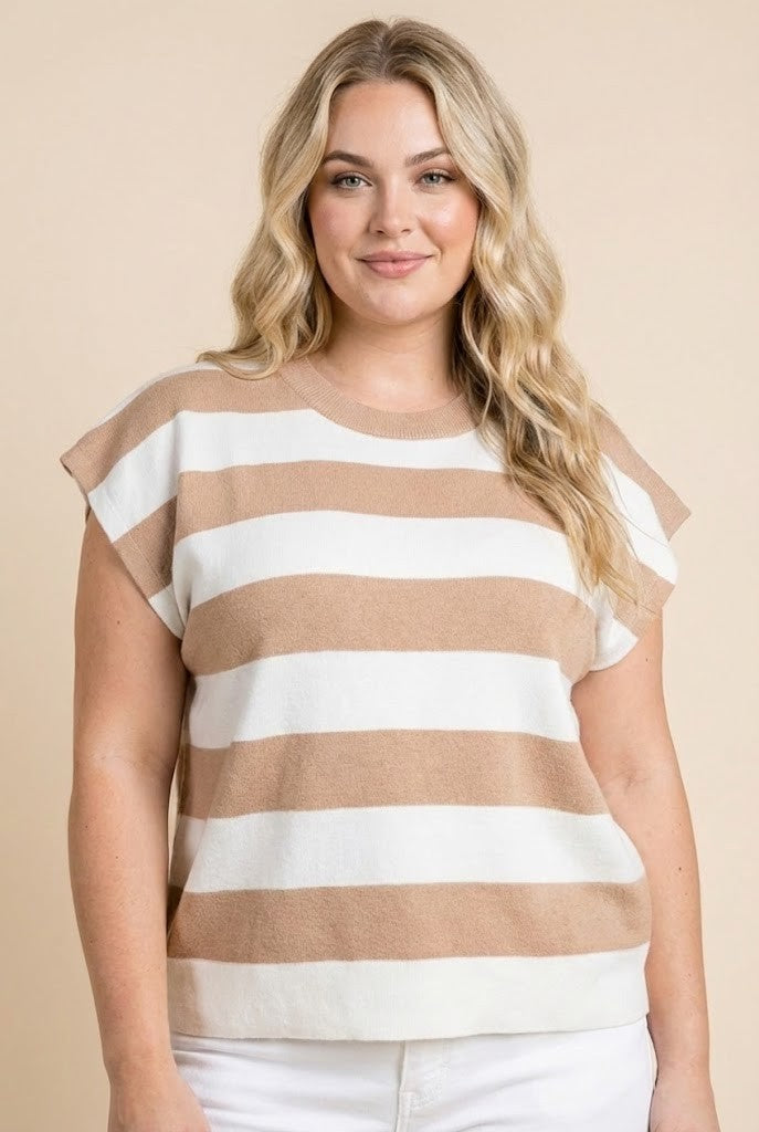 Plus Striped Soft Sweater Knit Boxy Tank