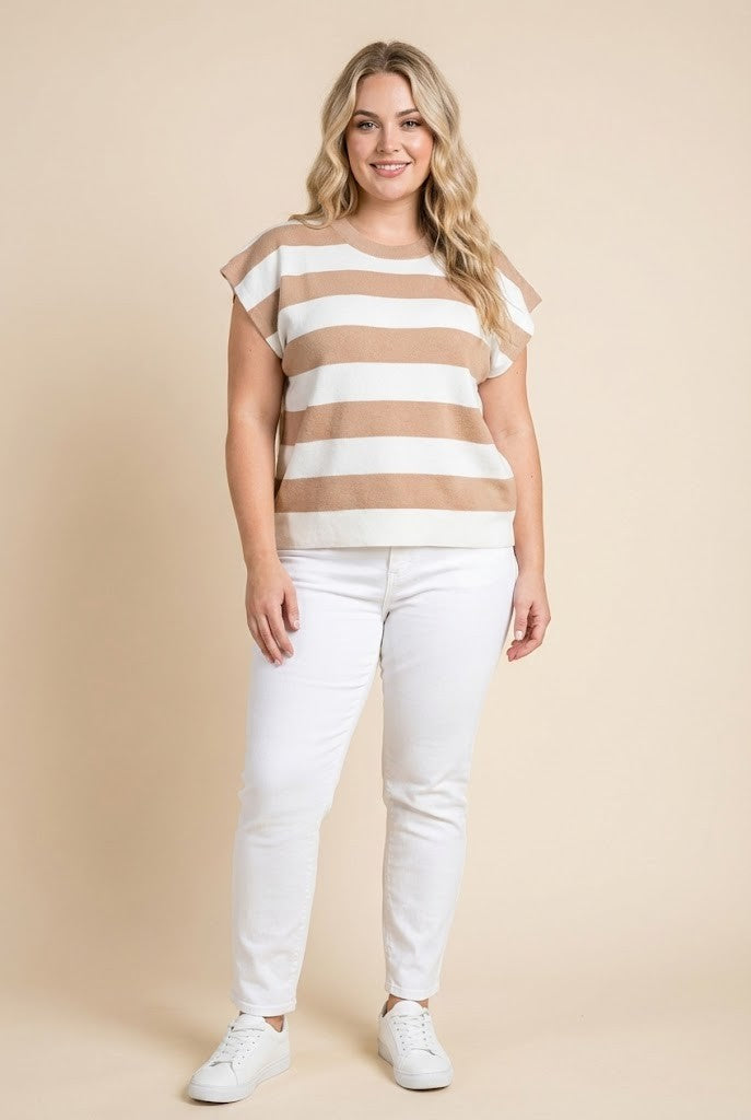 Plus Striped Soft Sweater Knit Boxy Tank