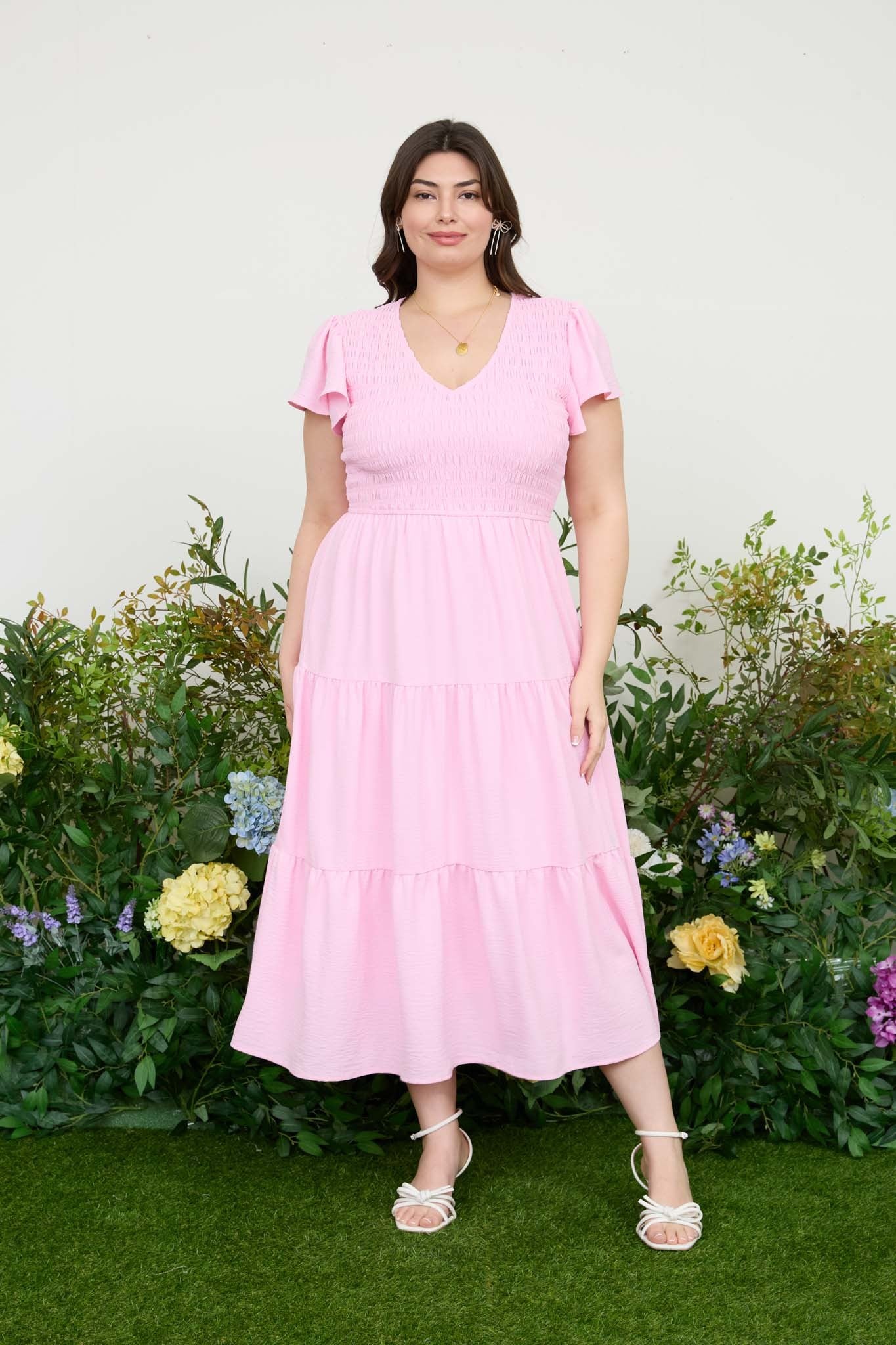 Plus Flutter Sleeve Midi Dress