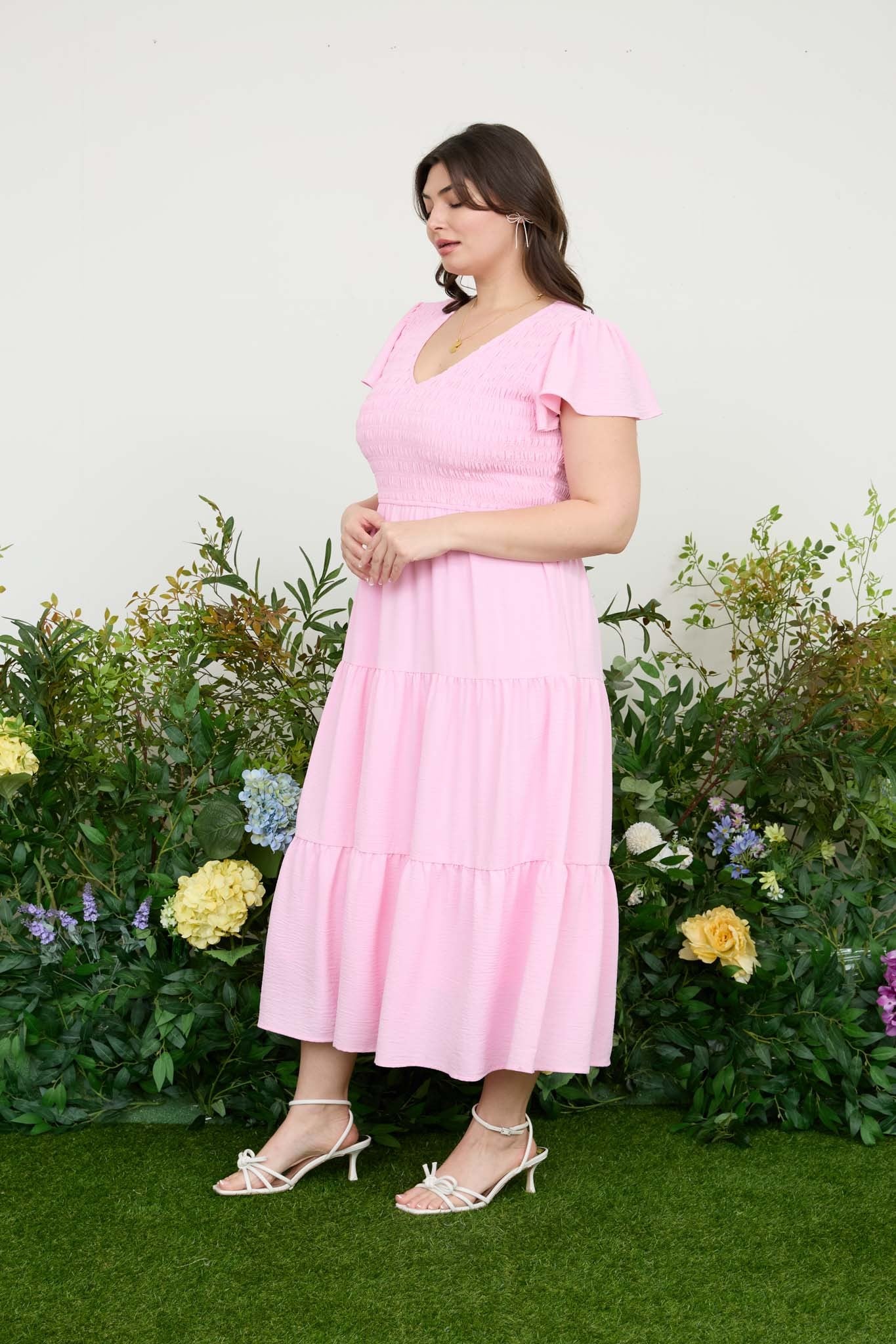 Plus Flutter Sleeve Midi Dress