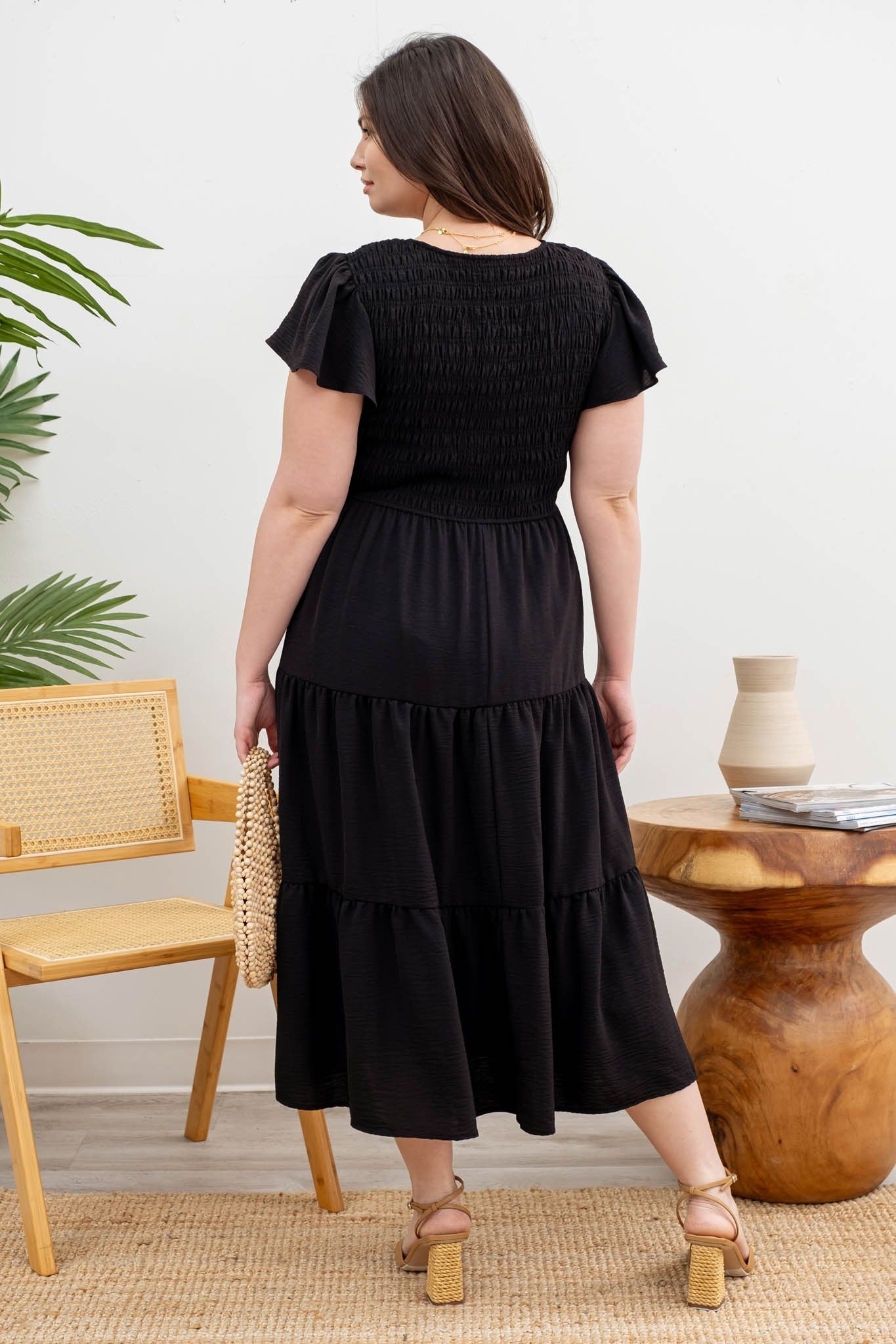 Plus Flutter Sleeve Midi Dress