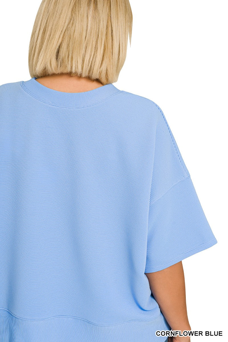 Plus Ribbed Round Neck Waist Banded Tee Shirts