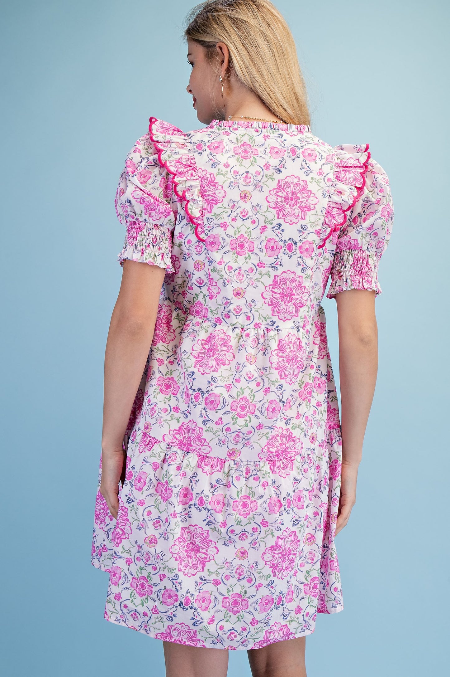 Floral Print V-neck Tiered Dress
