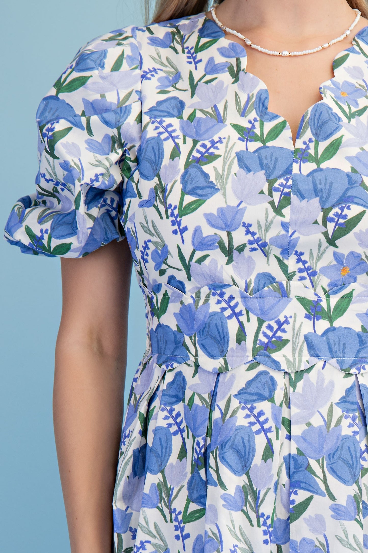 Floral Print Puff Sleeve Midi Dress