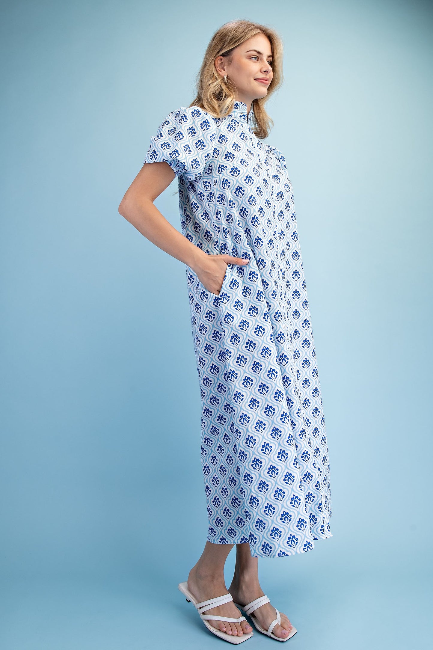 Bright Printed Button Down Midi Dress