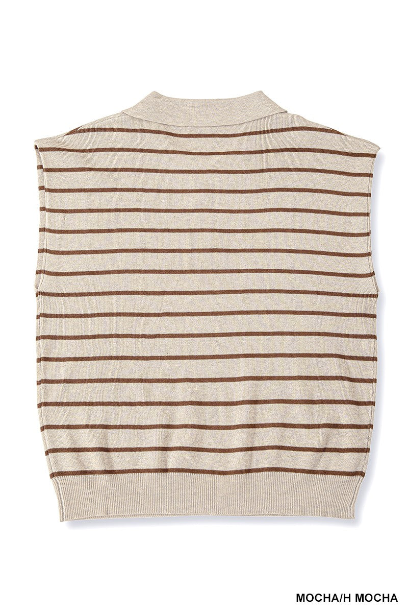 Viscose Striped Collared Sweater Vest