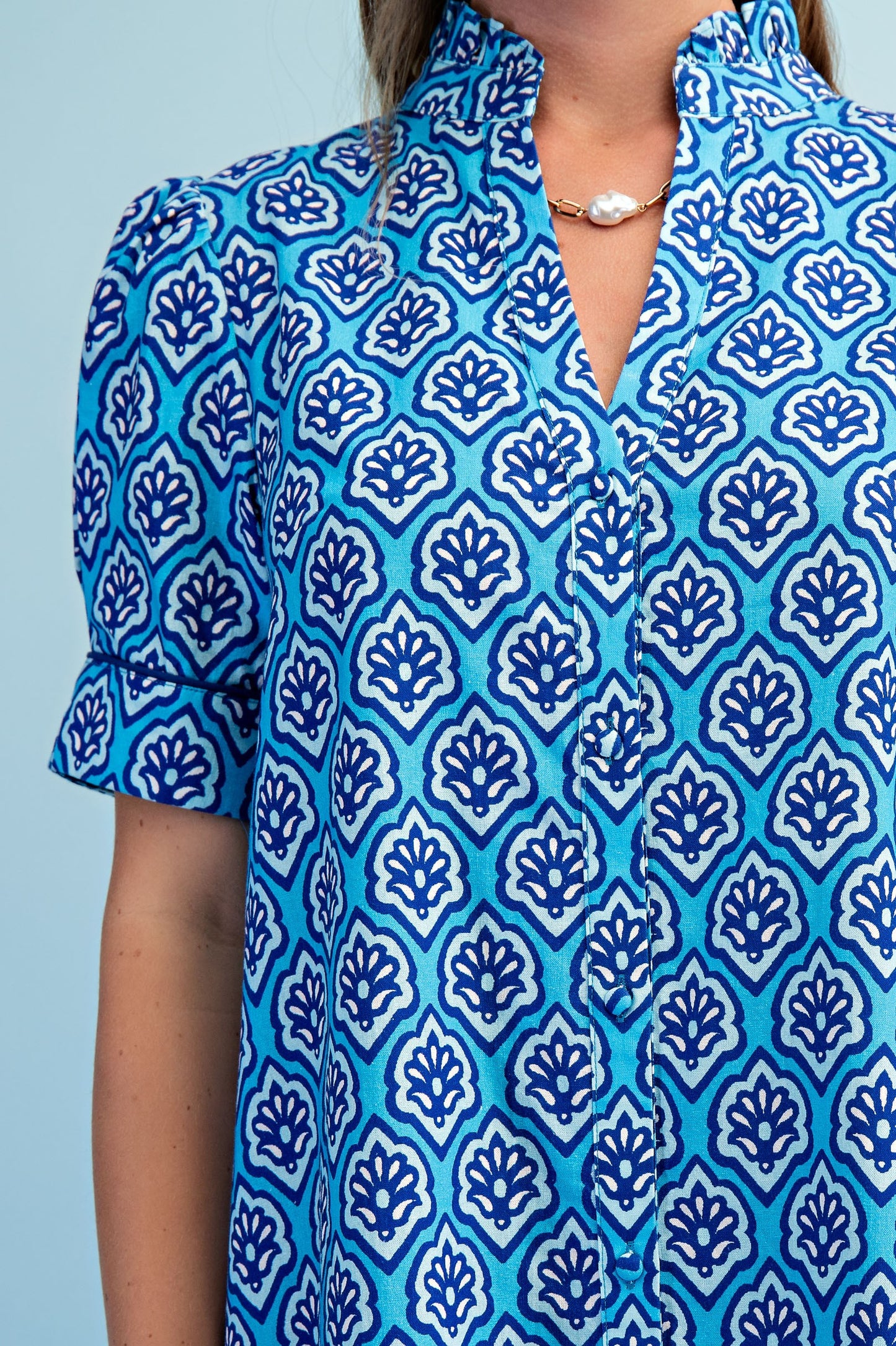 Bright Printed Button Down Midi Dress Sapphire Mix