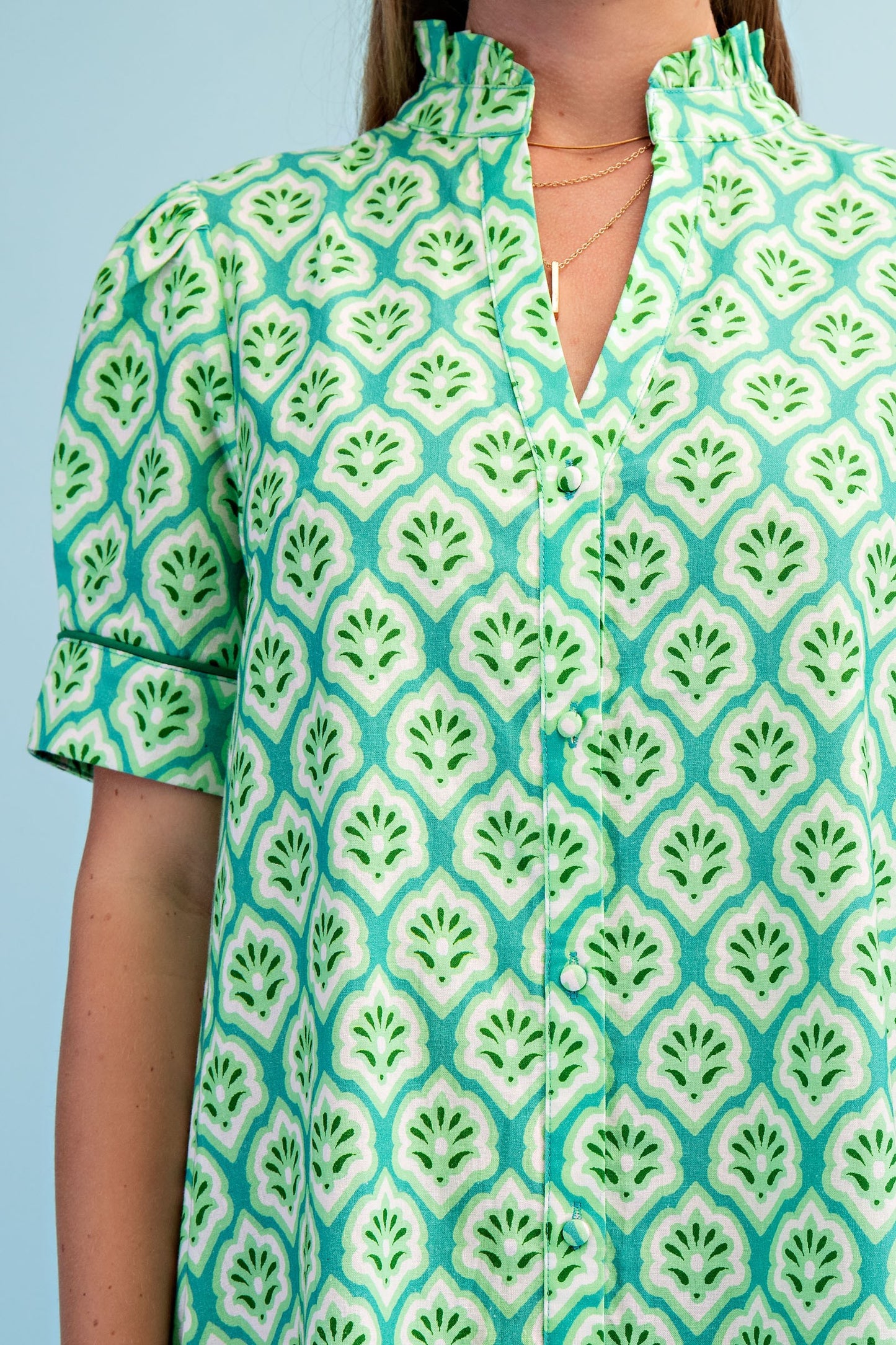 Bright Printed Button Down Midi Dress Grass Mix