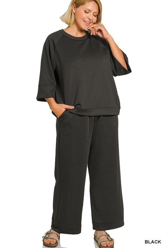 Plus Scuba 3/4 Sleeve Pullover & Pants Set