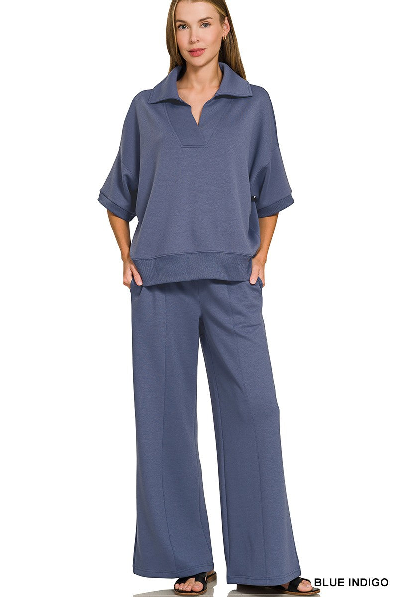 Scuba Collared Short Sleeve Pullover & Center Seam Pants Set