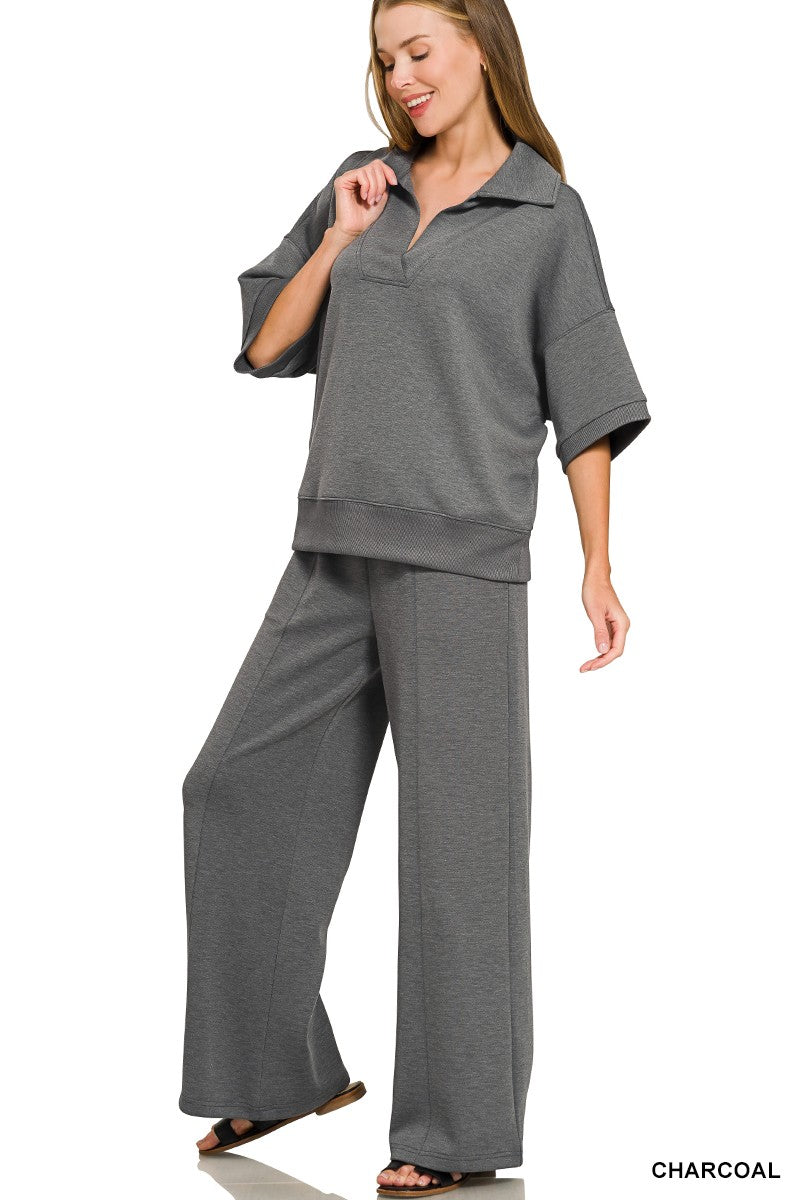 Scuba Collared Short Sleeve Pullover & Center Seam Pants Set