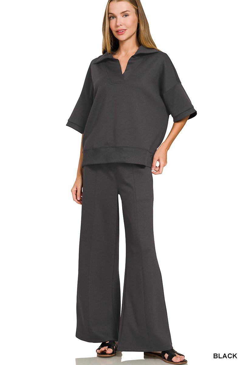 Scuba Collared Short Sleeve Pullover & Center Seam Pants Set