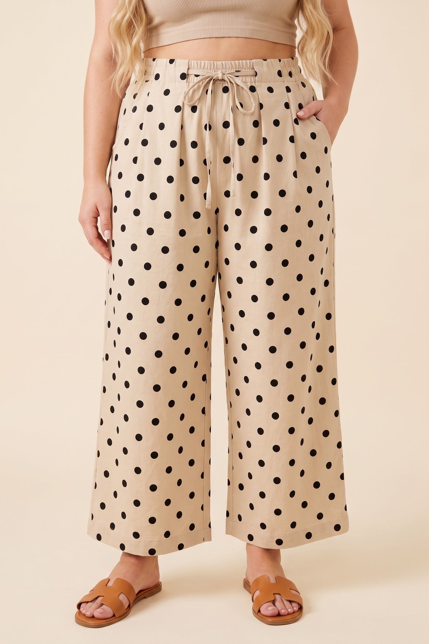 Plus Pokla Dot Pleated Waist Loose Fit Pant