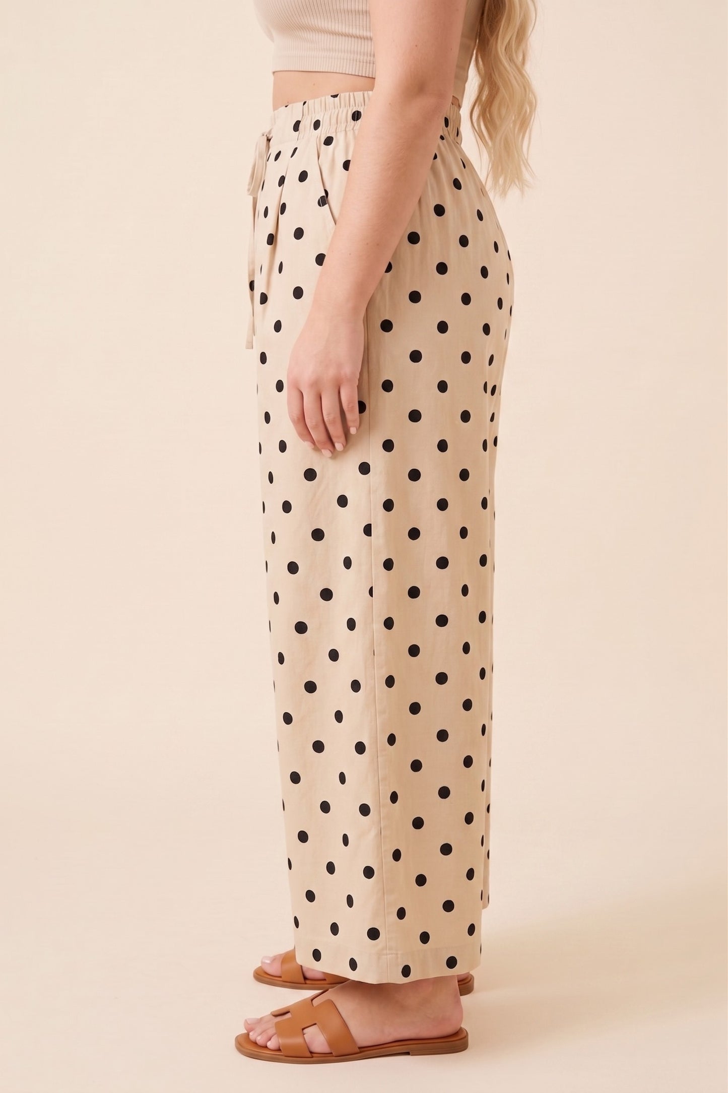 Plus Pokla Dot Pleated Waist Loose Fit Pant