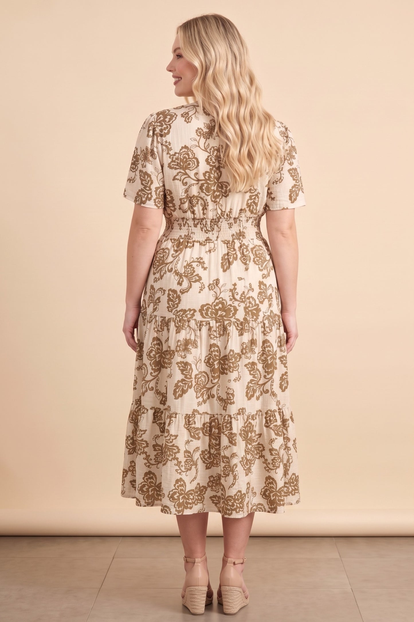 Plus Botanical Paisley Print Smocked Waist Dress