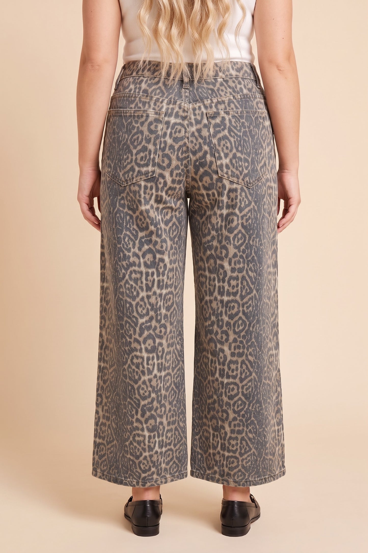 Plus Washed Leopard Print Relaxed Fit Denim Jeans