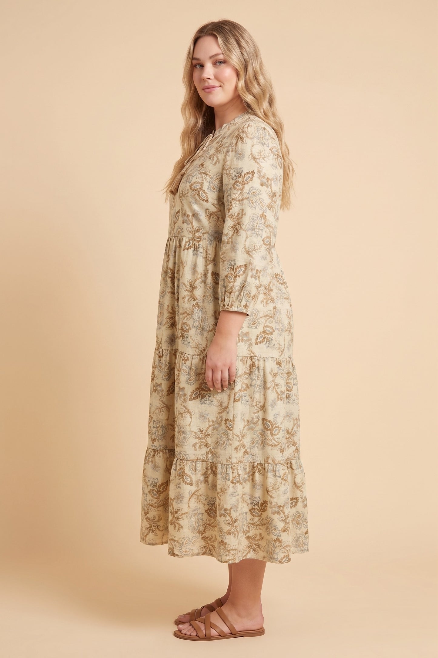 Plus Floral Paisley Print Tie Detail Dress