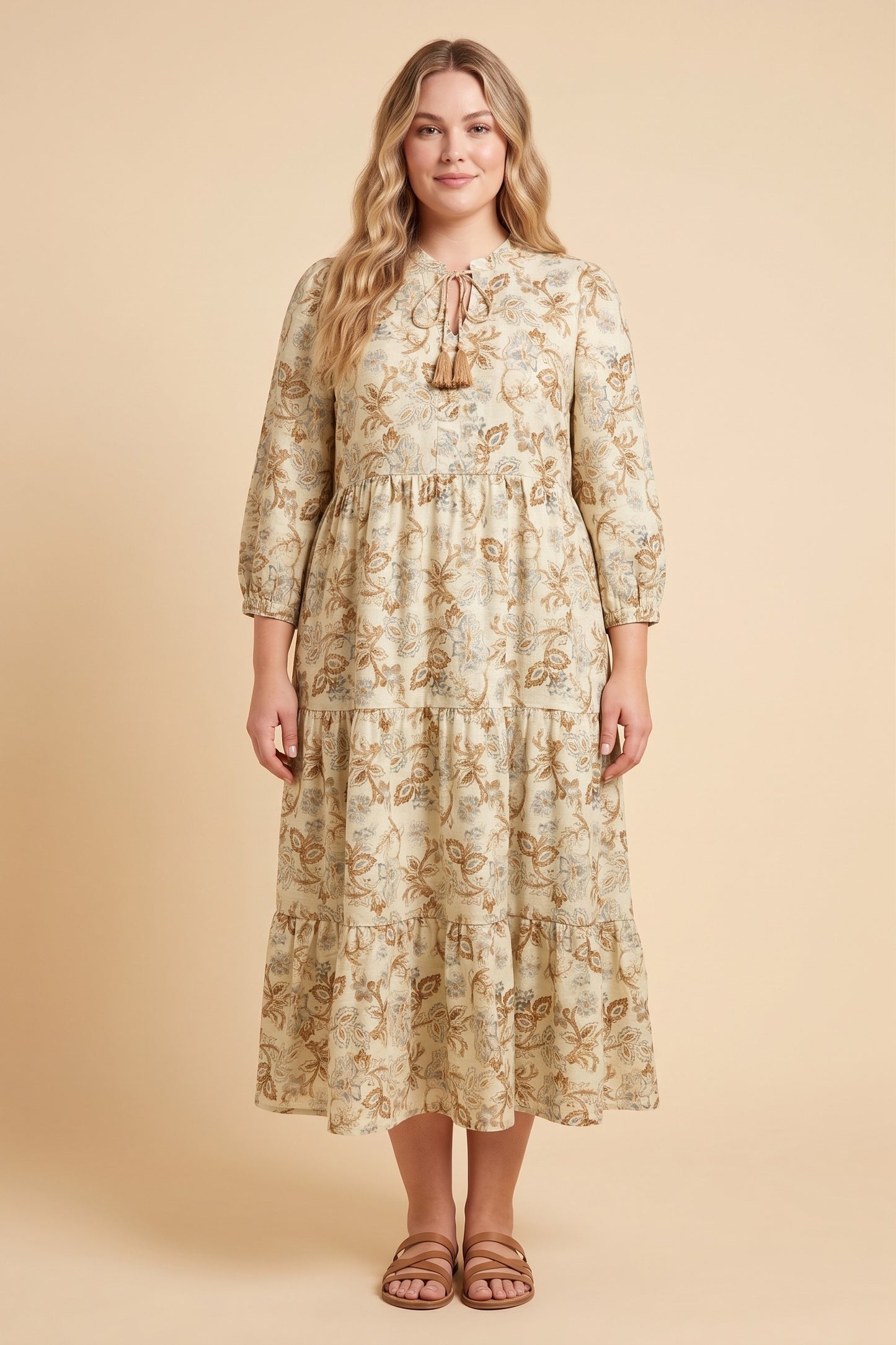 Plus Floral Paisley Print Tie Detail Dress
