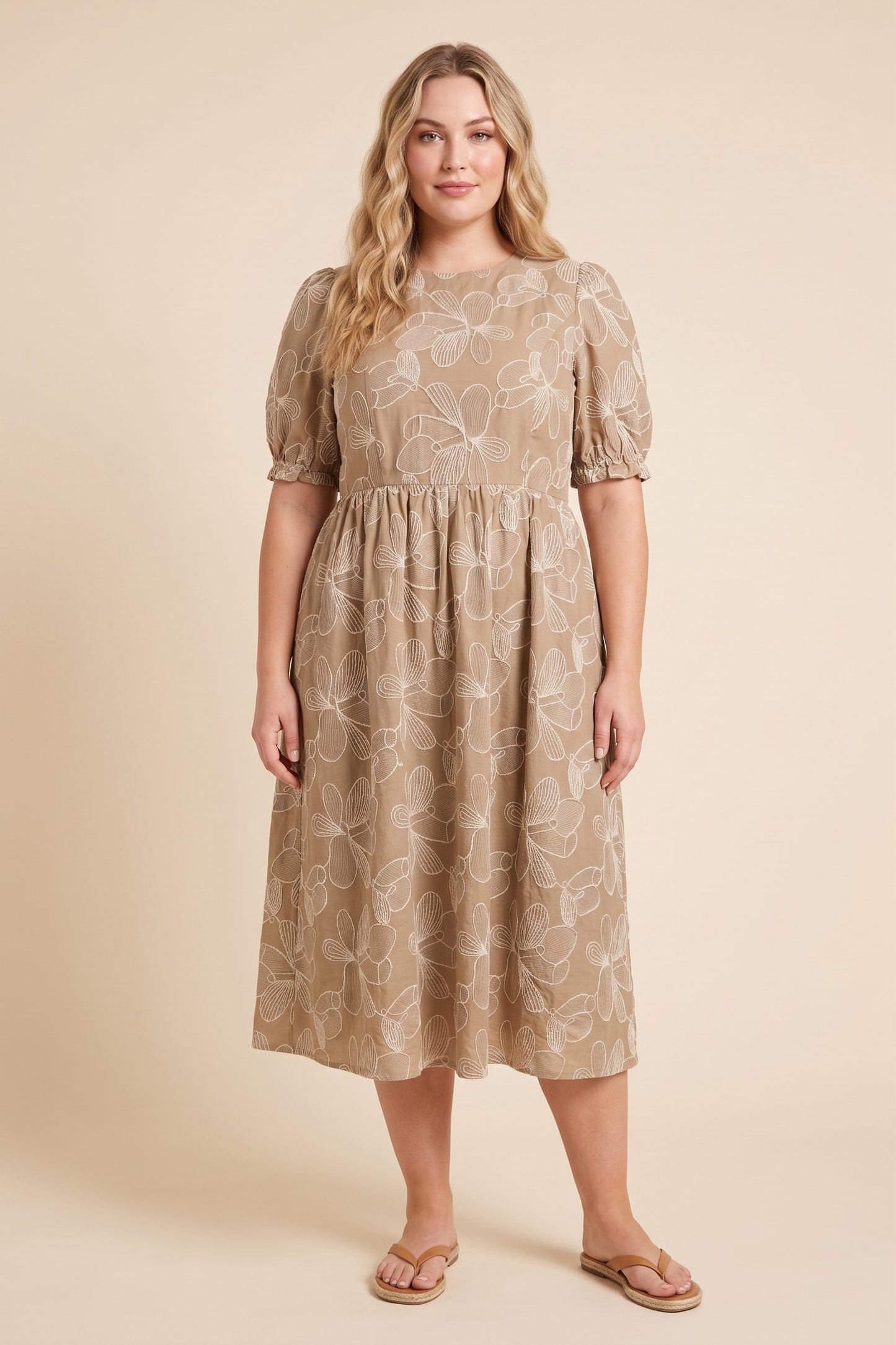 Plus Floral Embroidered Puff Sleeve Dress