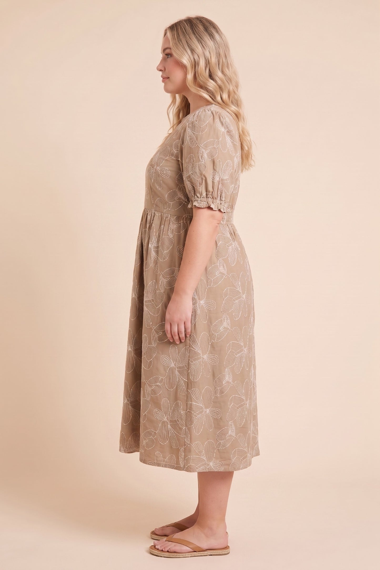 Plus Floral Embroidered Puff Sleeve Dress