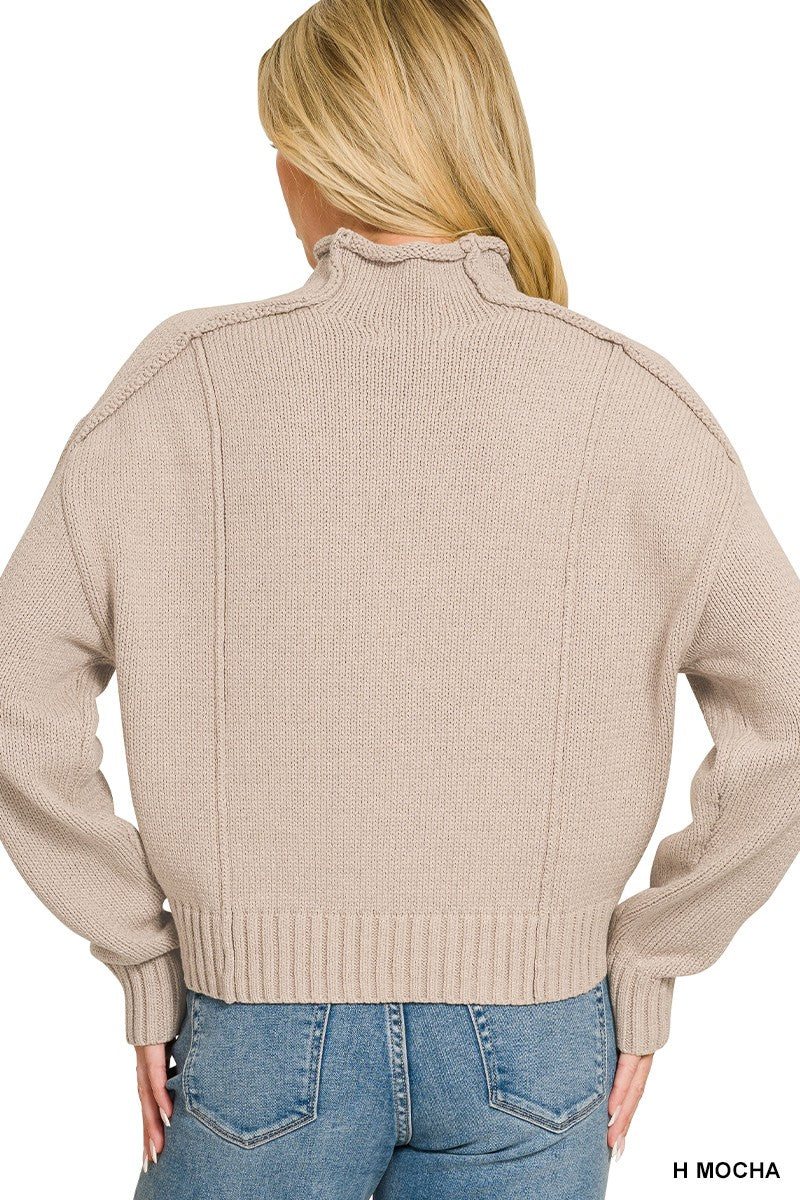 Mock Neck Exposed Seam Low Gauge Sweater