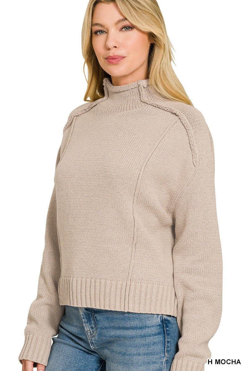 Mock Neck Exposed Seam Low Gauge Sweater