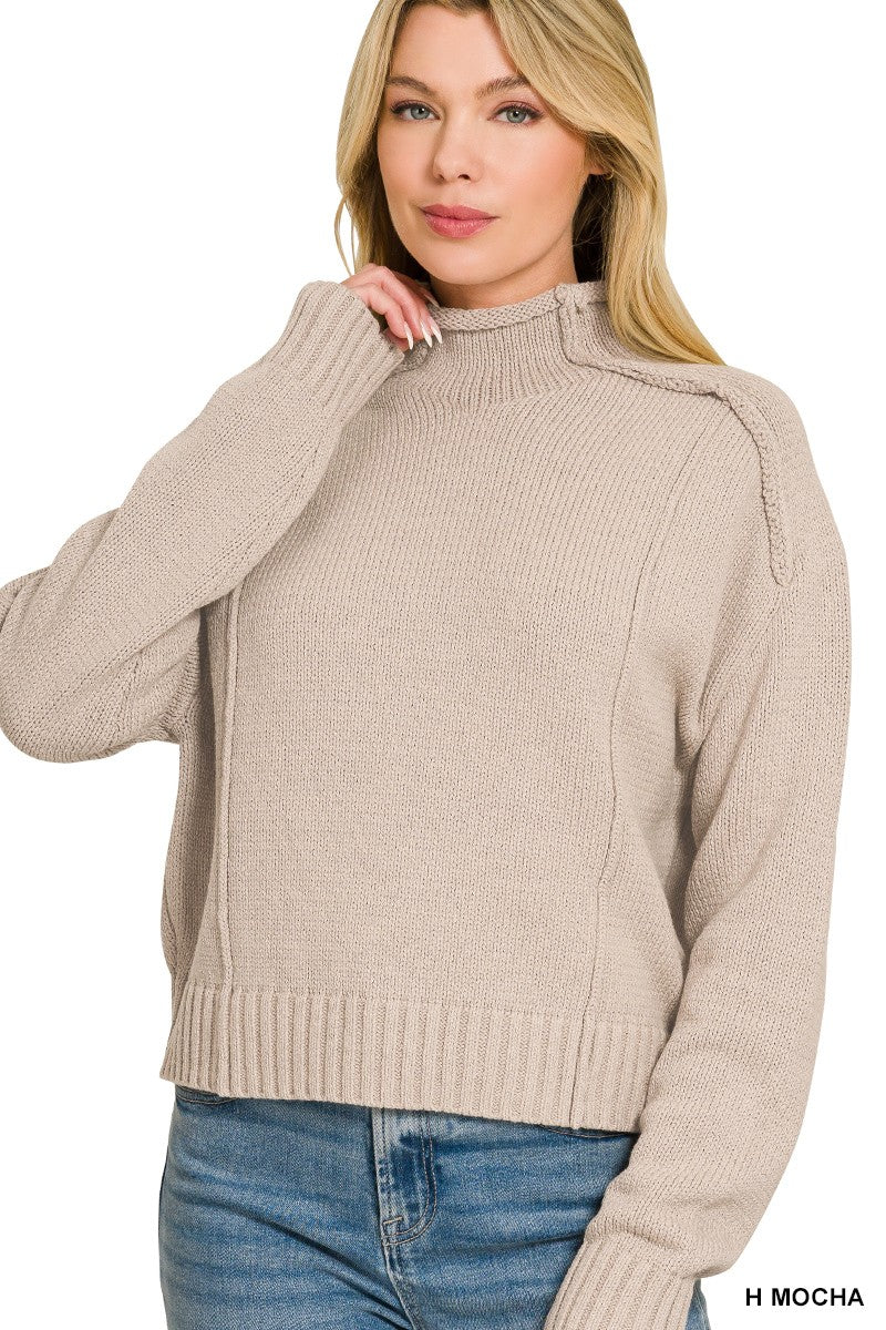 Mock Neck Exposed Seam Low Gauge Sweater