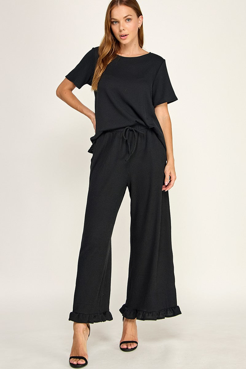 ribbed ruffle pants set