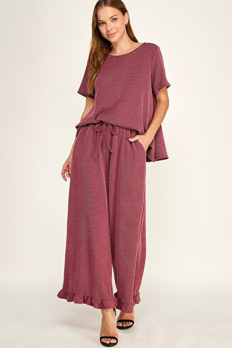 ribbed ruffle pants set