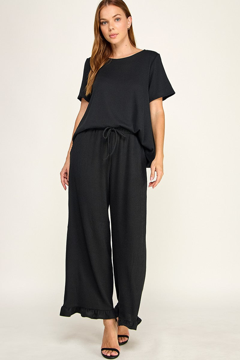 ribbed ruffle pants set