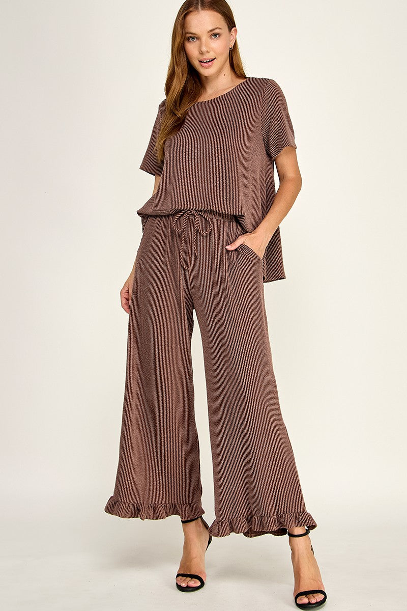 ribbed ruffle pants set
