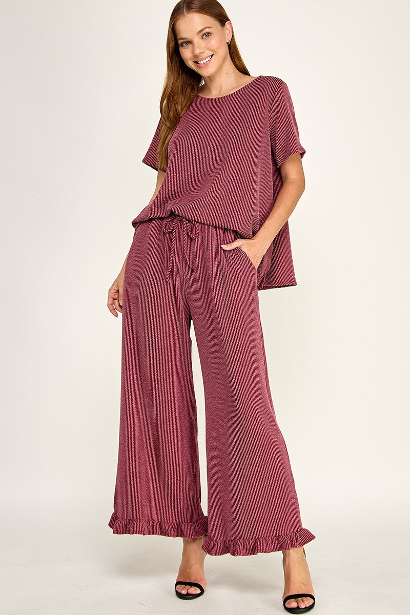 ribbed ruffle pants set