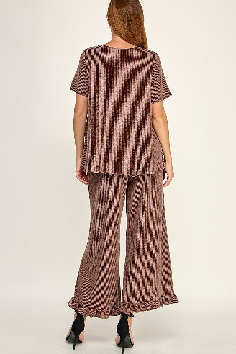 ribbed ruffle pants set