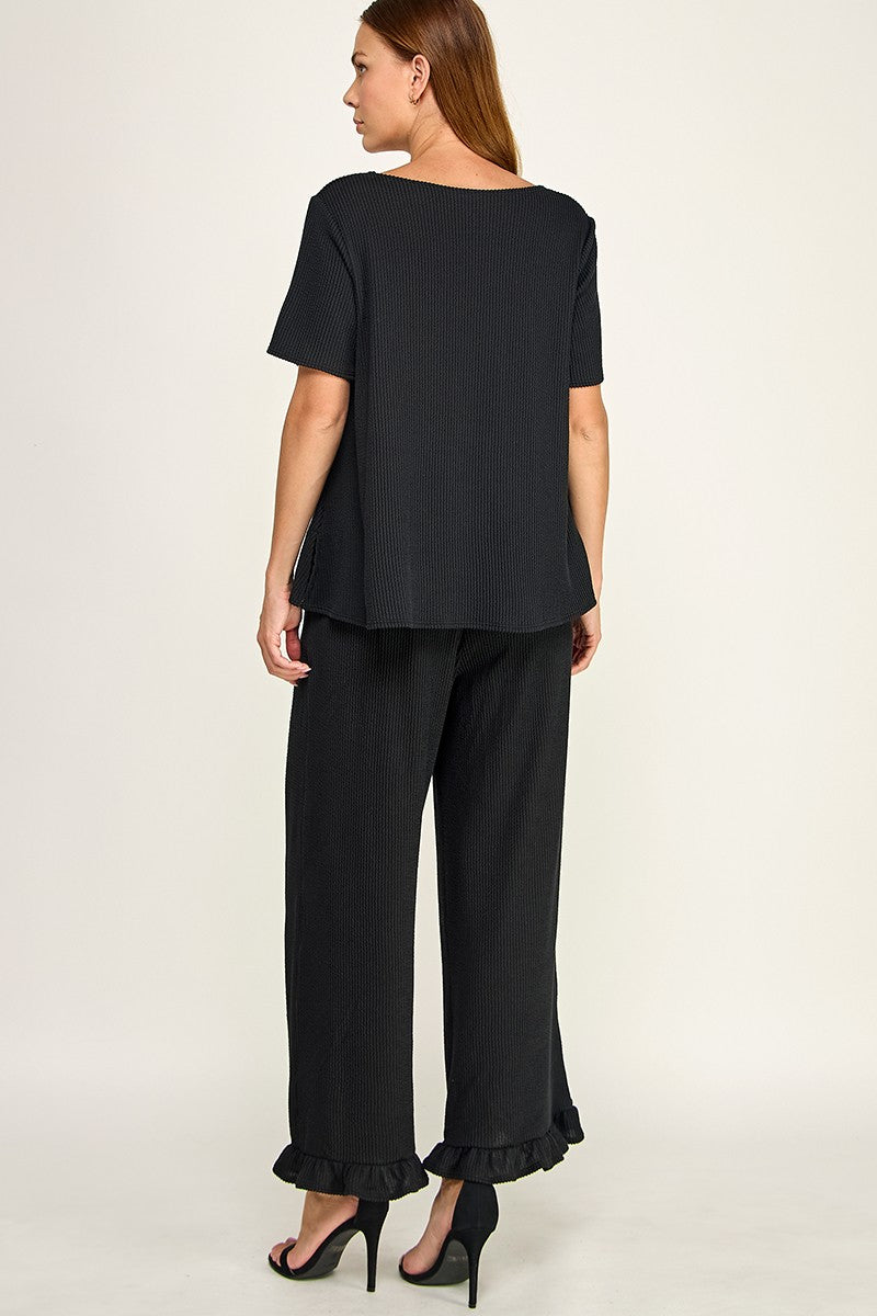 ribbed ruffle pants set