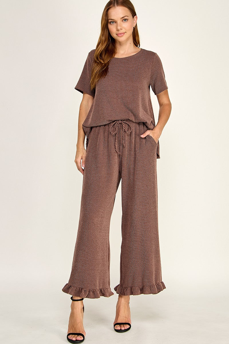 ribbed ruffle pants set