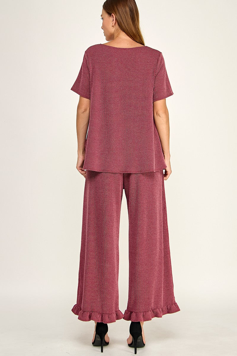 ribbed ruffle pants set