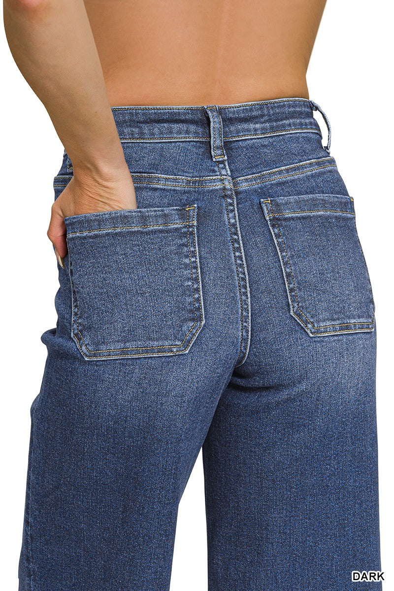 High Rise Wide Leg Pintuck Denim Pants