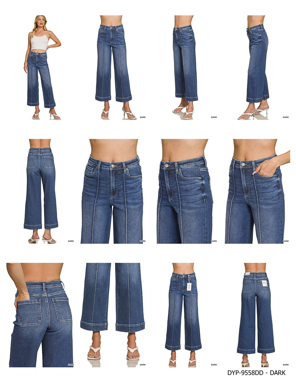 High Rise Wide Leg Pintuck Denim Pants